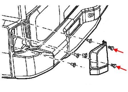 scheme of fastening of tail light Nissan Armada I (2003-2016)